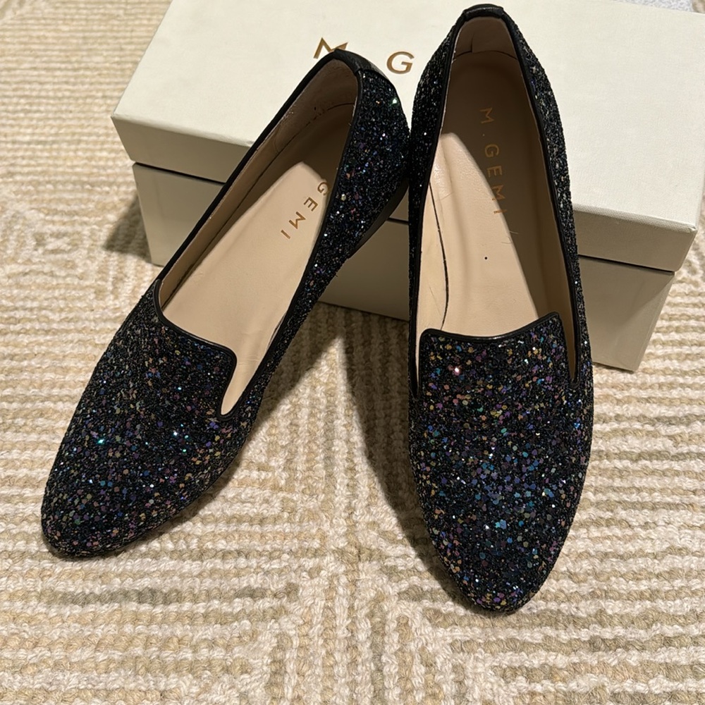 M Gemi Black Sparkly Loafers